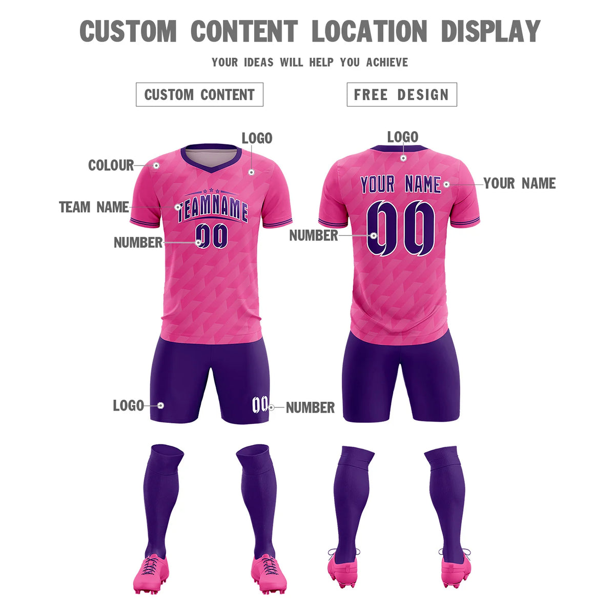 Custom Pink Purple Training Uniform Soccer Sets Jersey