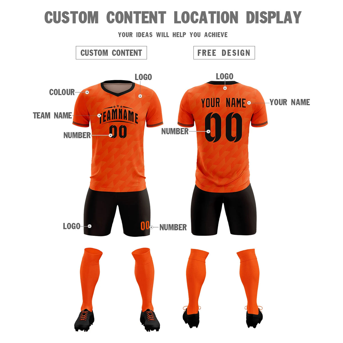 Custom Orange Black Training Uniform Soccer Sets Jersey