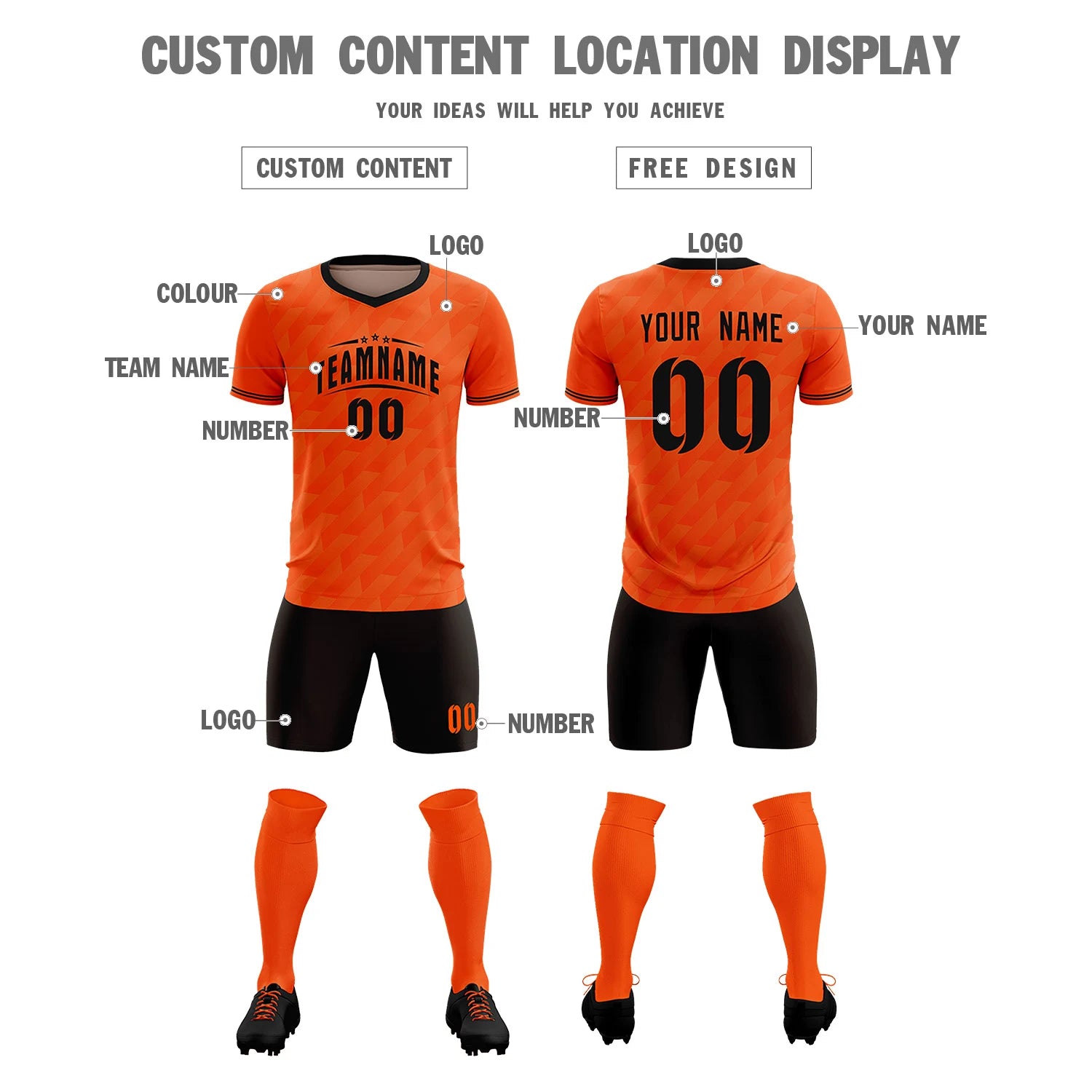 Custom Orange Black Training Uniform Soccer Sets Jersey