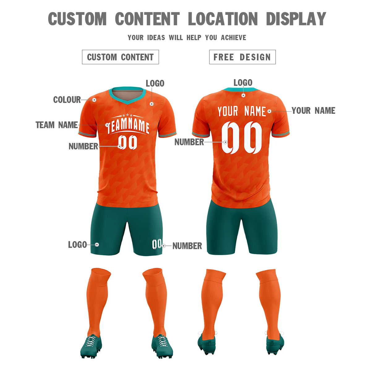 Custom Orange Bright Green Training Uniform Soccer Sets Jersey