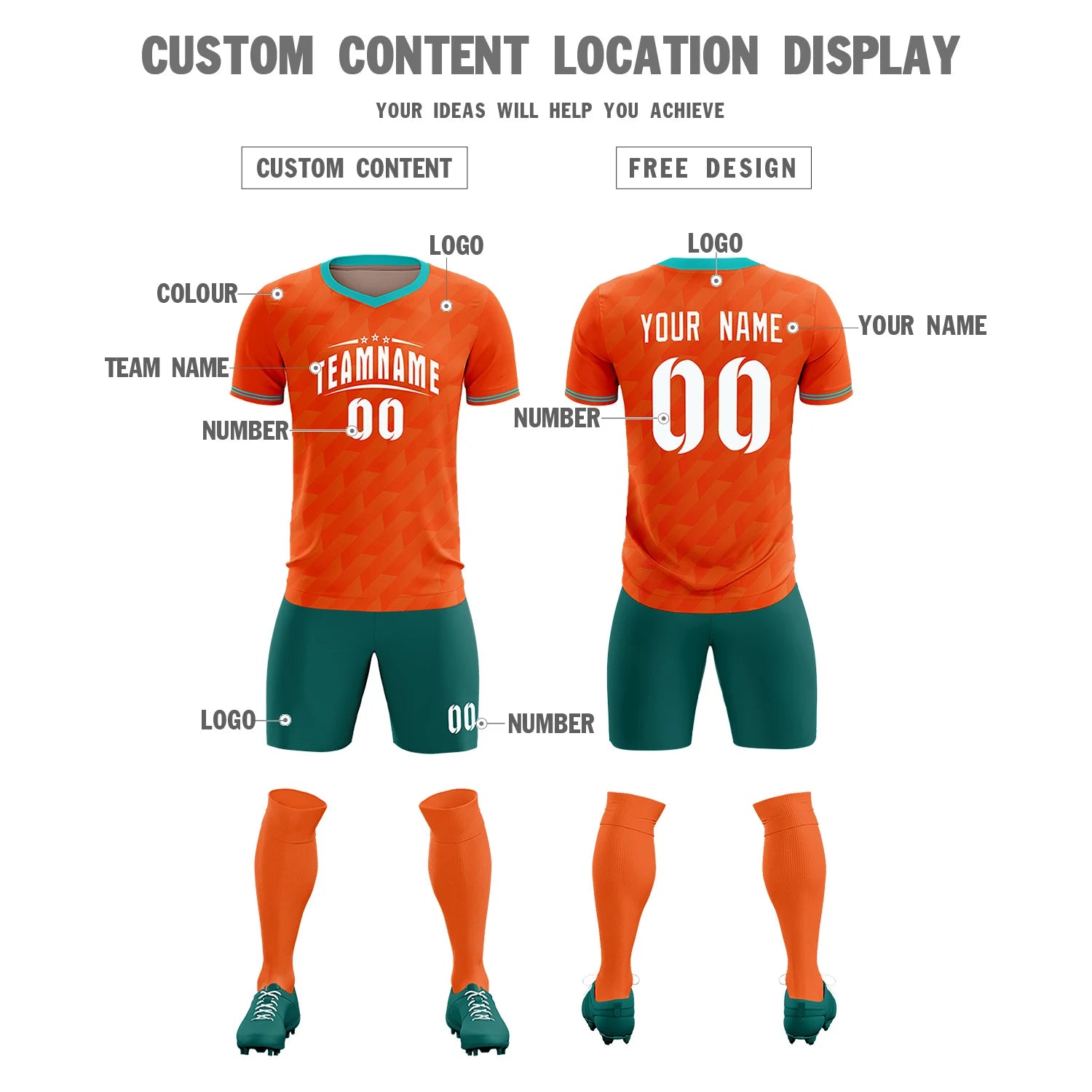 Custom Orange Bright Green Training Uniform Soccer Sets Jersey