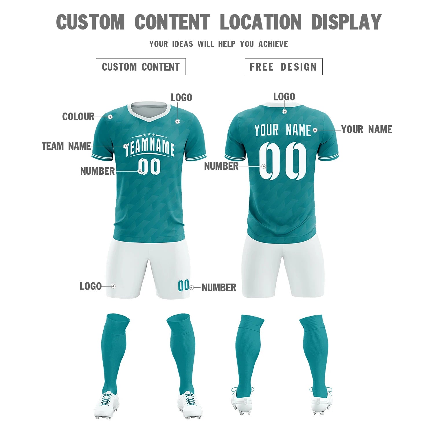 Custom Aqua White Training Uniform Soccer Sets Jersey