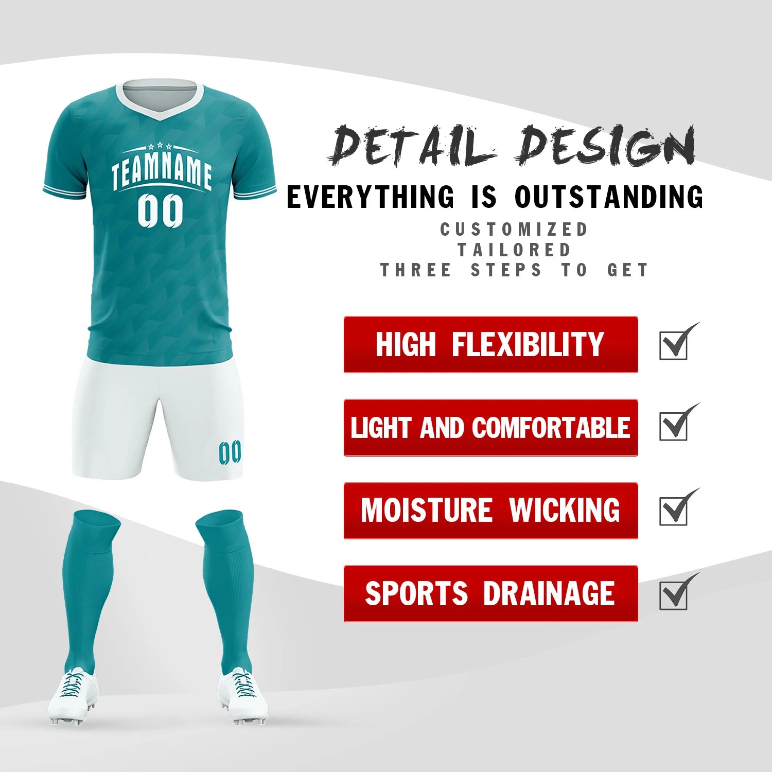 Custom Aqua White Training Uniform Soccer Sets Jersey