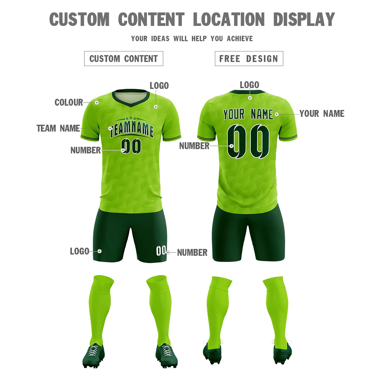 Custom Neon Green Green Training Uniform Soccer Sets Jersey