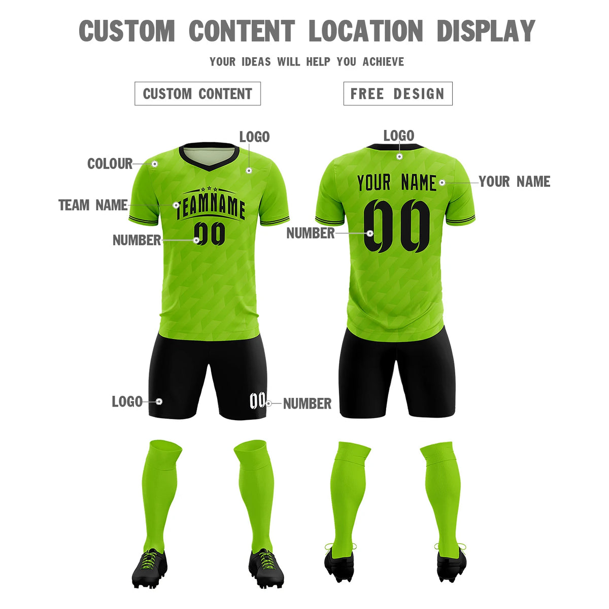 Custom Neon Green Black Training Uniform Soccer Sets Jersey