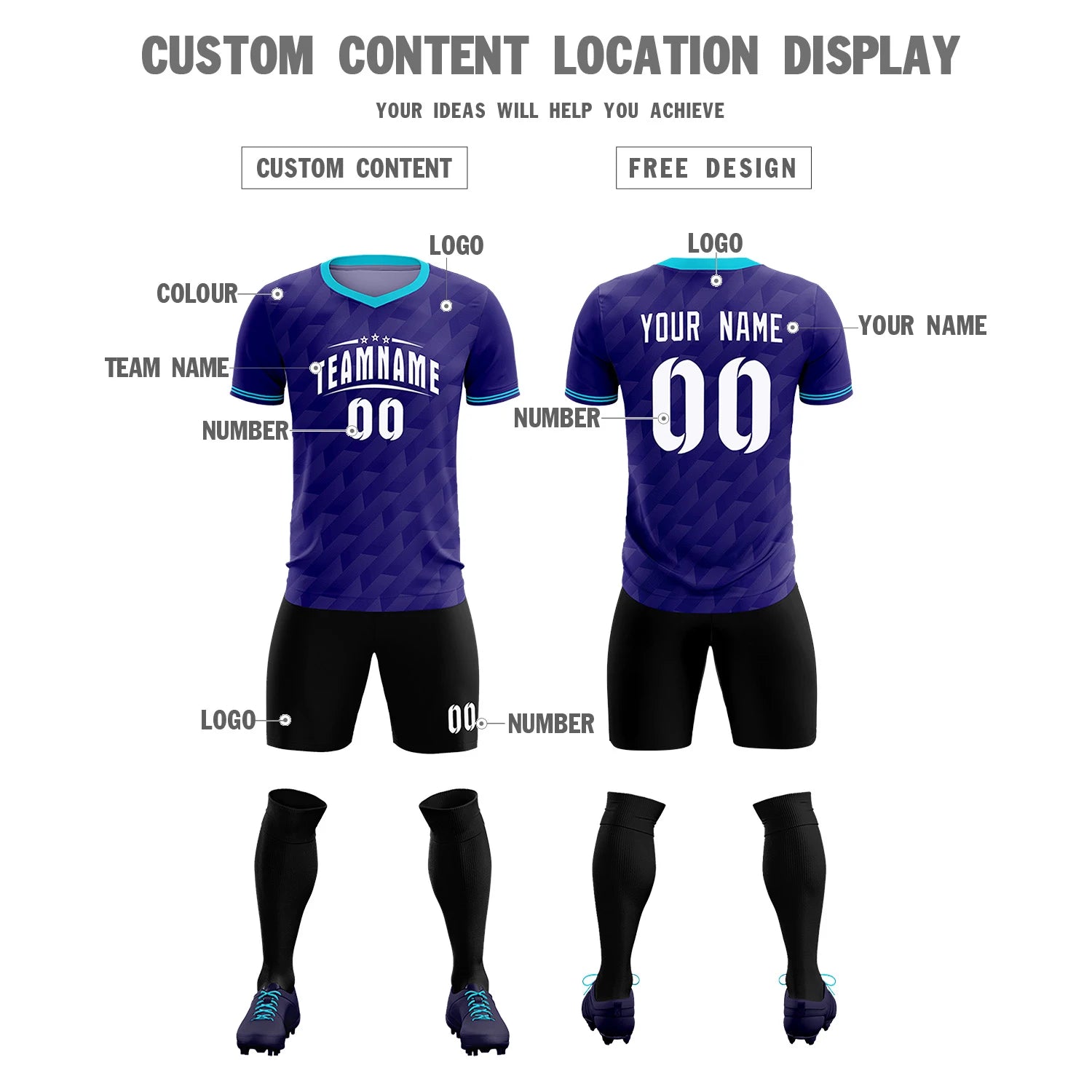 Custom Purple Sky Blue Training Uniform Soccer Sets Jersey