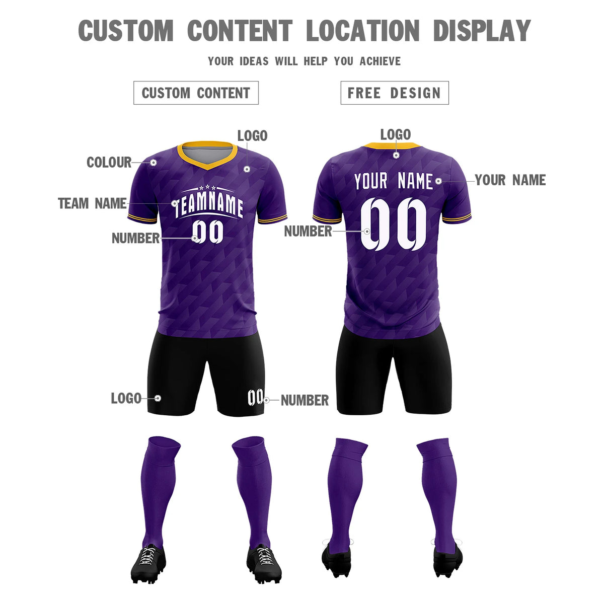 Custom Purple Gold01 Training Uniform Soccer Sets Jersey