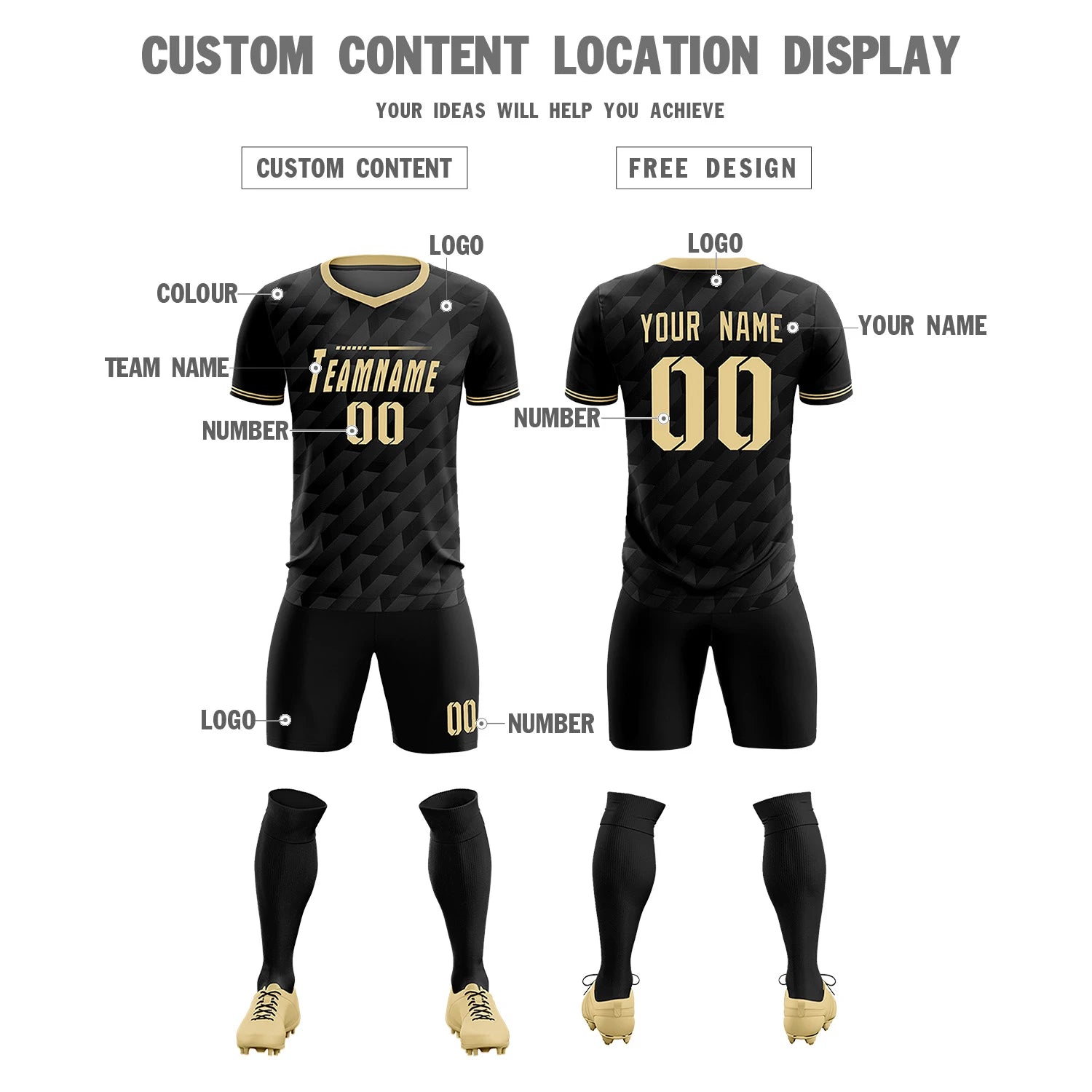 Custom Black Khaki Training Uniform Soccer Sets Jersey