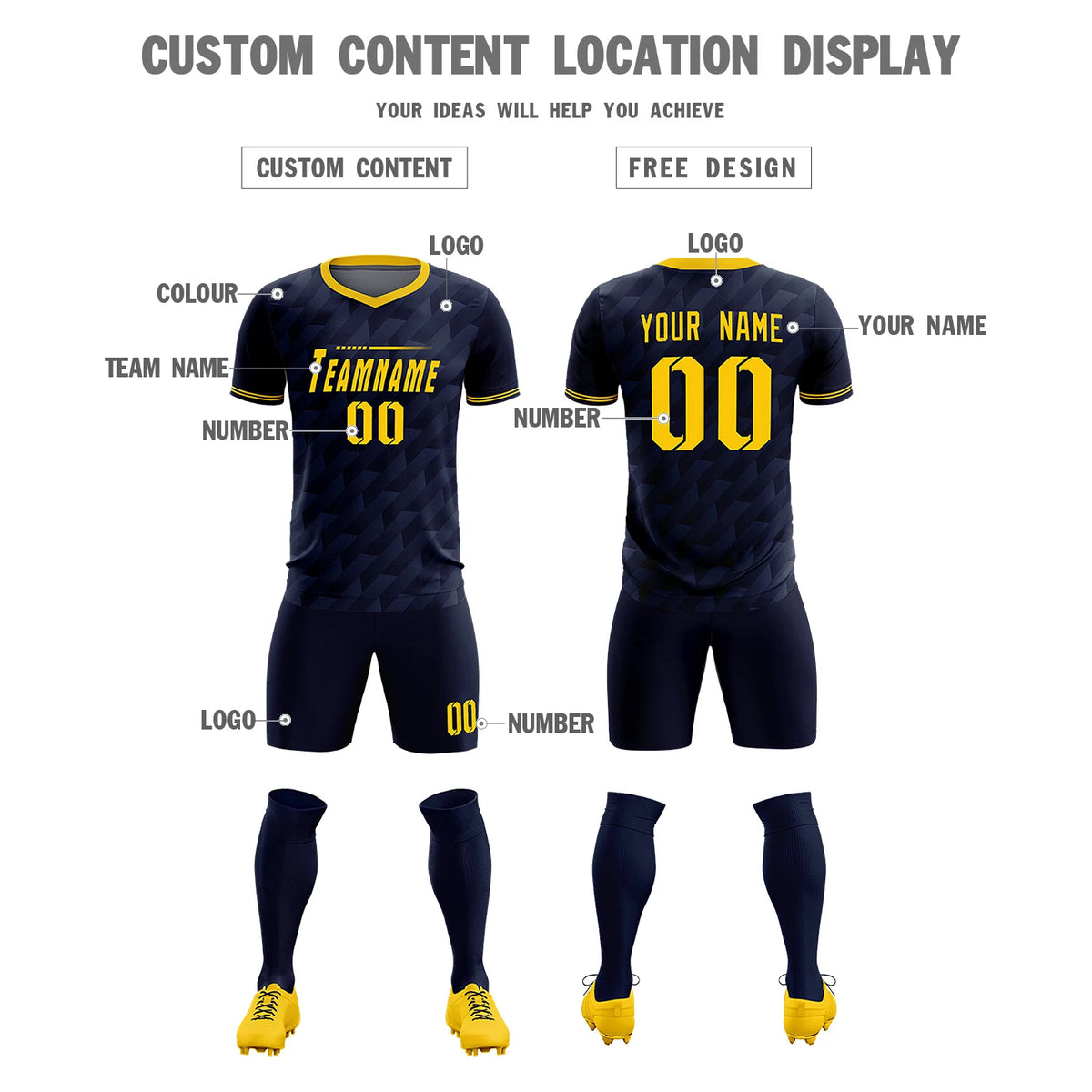 Custom Navy Gold01 Training Uniform Soccer Sets Jersey