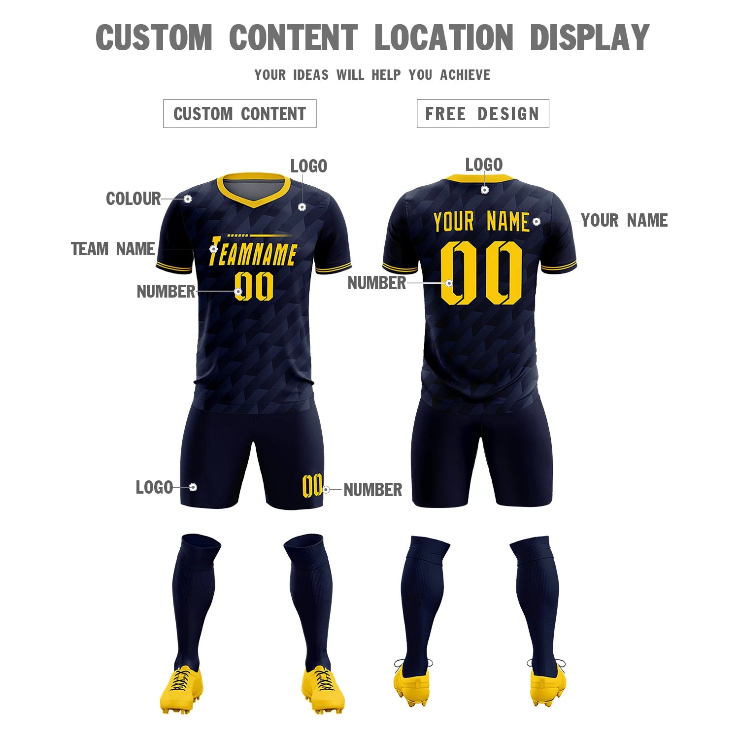 Custom Navy Gold01 Training Uniform Soccer Sets Jersey