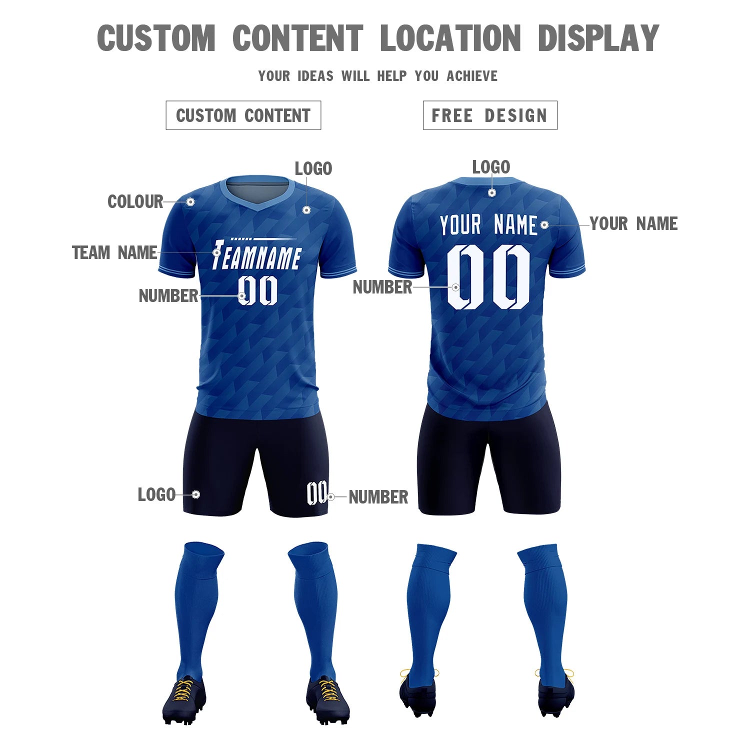 Custom Royal Blue Light Blue Training Uniform Soccer Sets Jersey