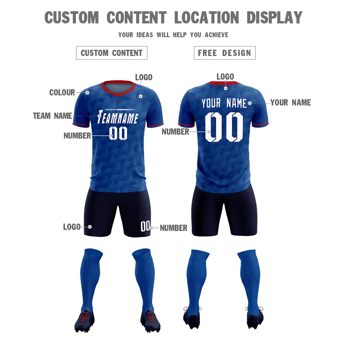 Custom Royal Blue Red Training Uniform Soccer Sets Jersey
