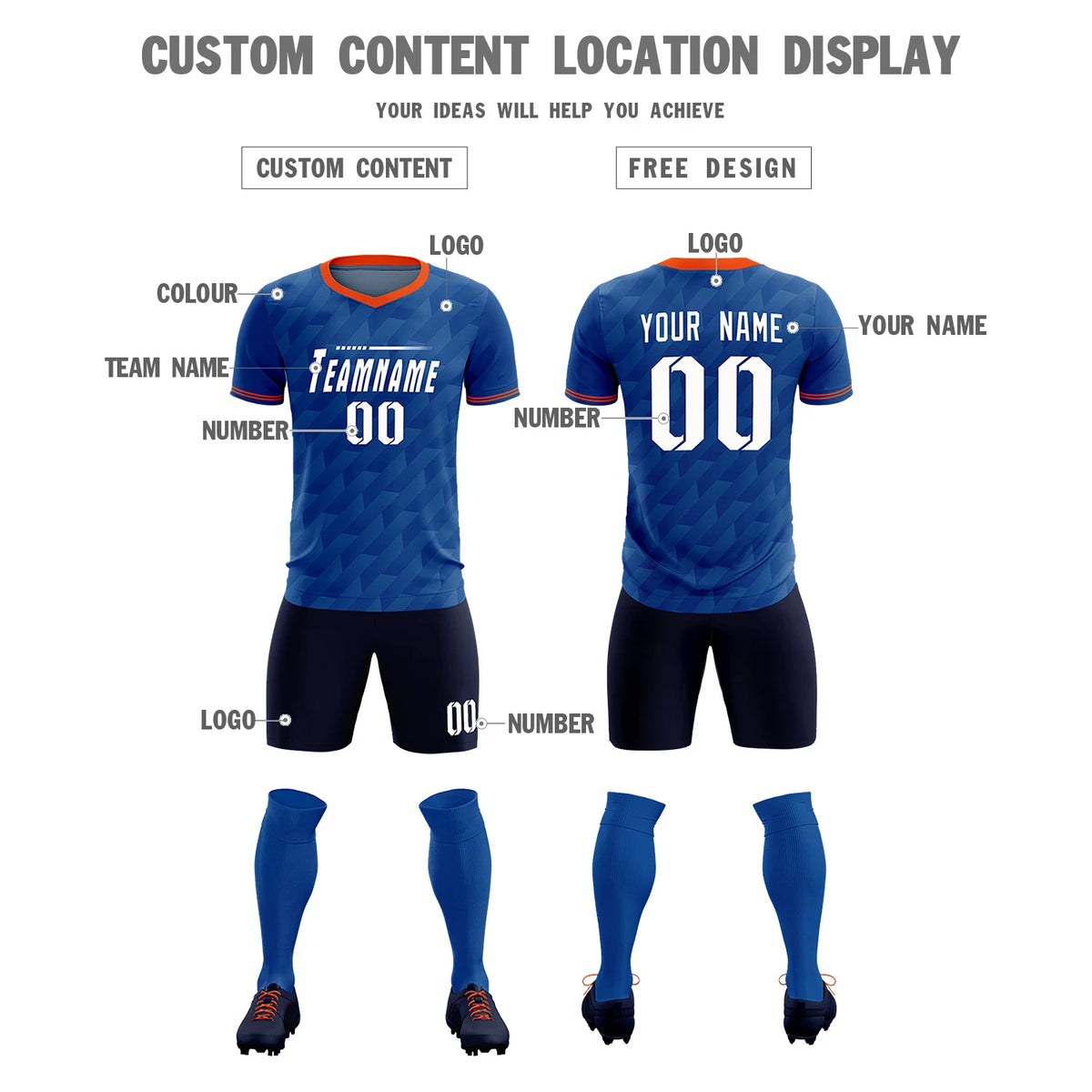 Custom Royal Blue Orange Training Uniform Soccer Sets Jersey