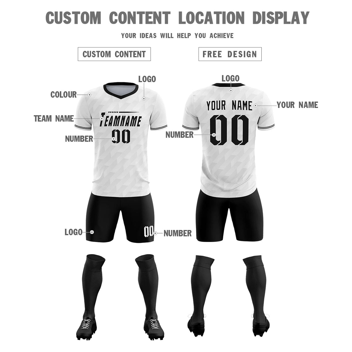 Custom White Black Training Uniform Soccer Sets Jersey