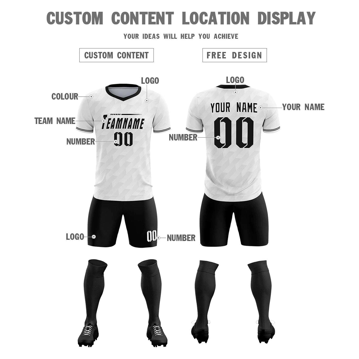 Custom White Black Training Uniform Soccer Sets Jersey
