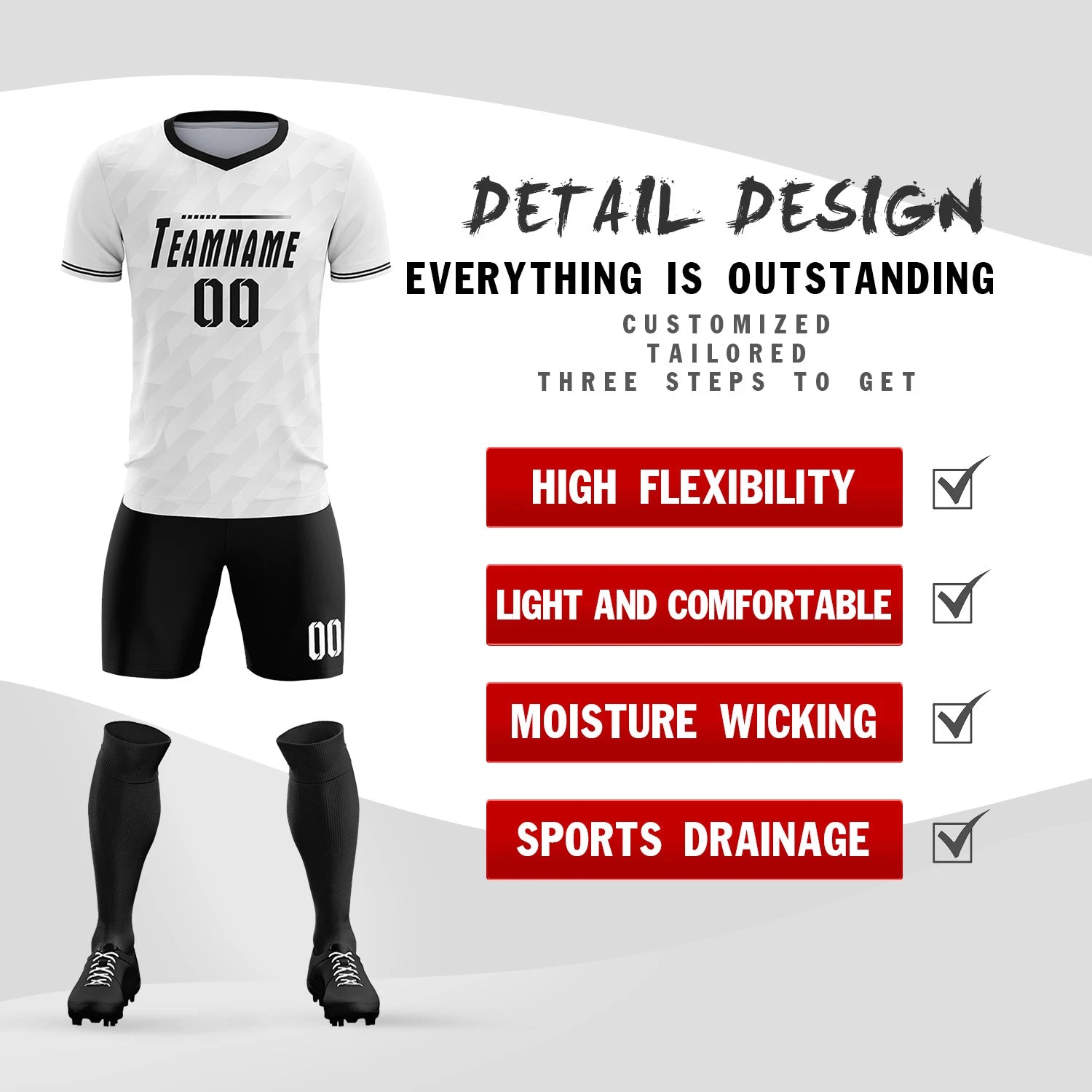Custom White Black Training Uniform Soccer Sets Jersey