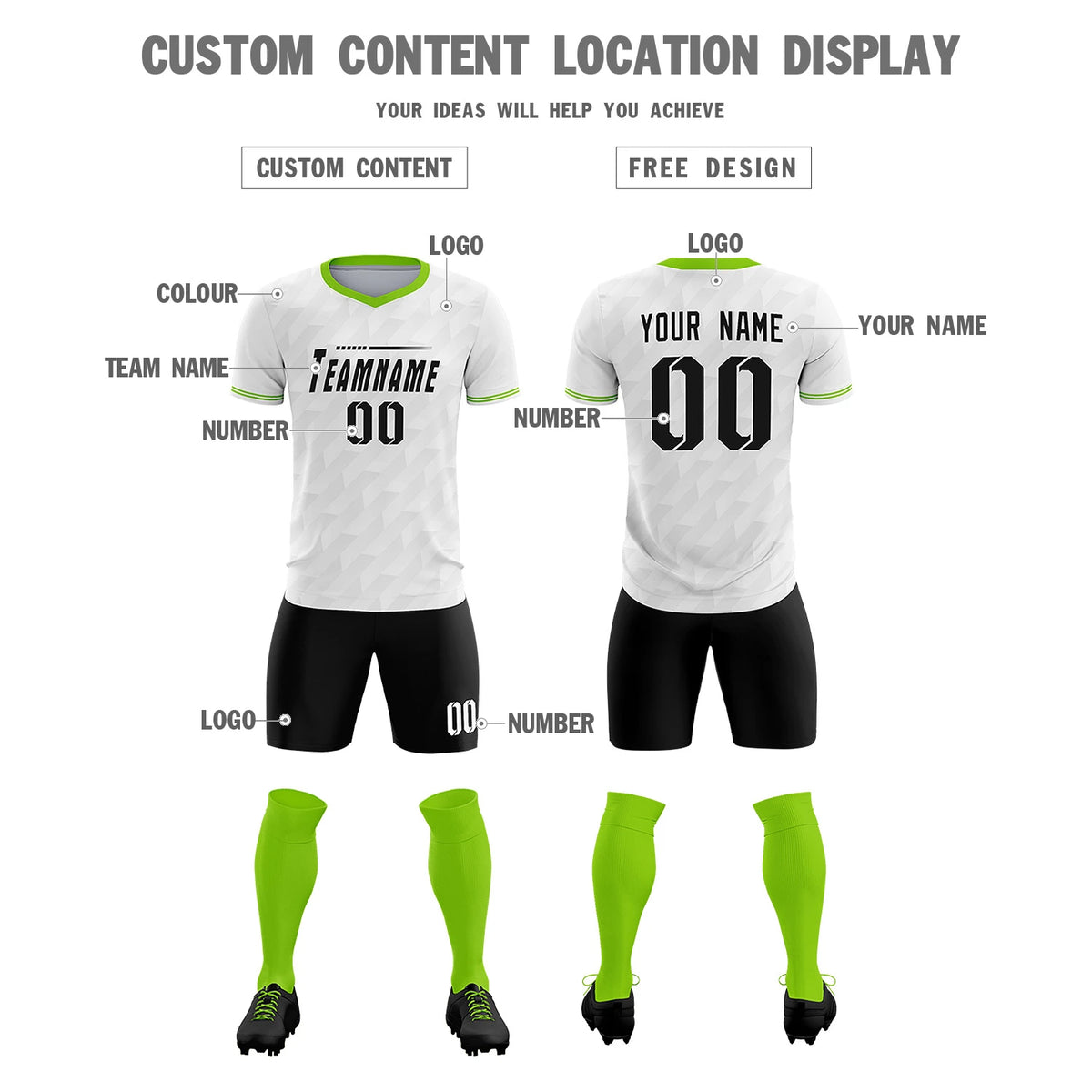 Custom White Neon Green Training Uniform Soccer Sets Jersey