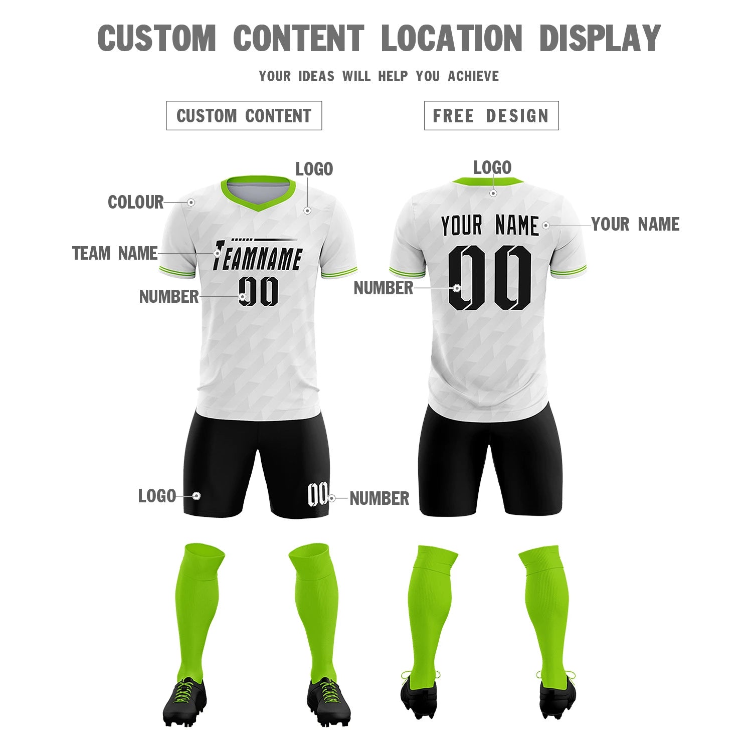 Custom White Neon Green Training Uniform Soccer Sets Jersey