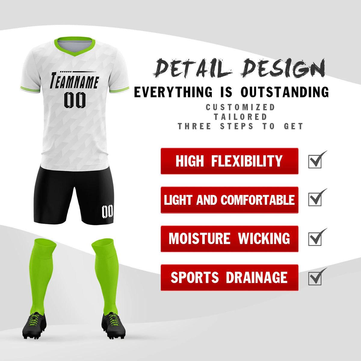 Custom White Neon Green Training Uniform Soccer Sets Jersey