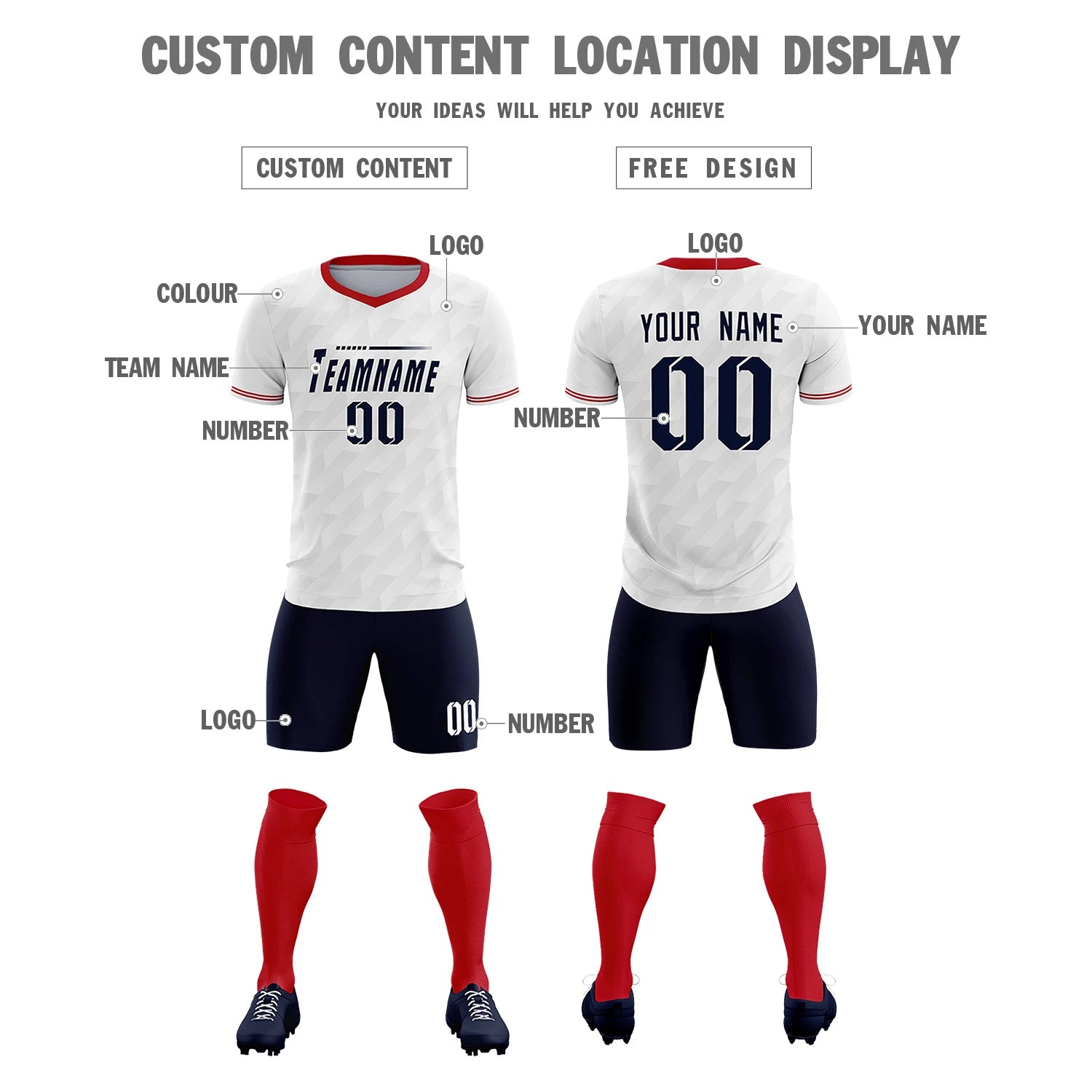 Custom White Red Training Uniform Soccer Sets Jersey
