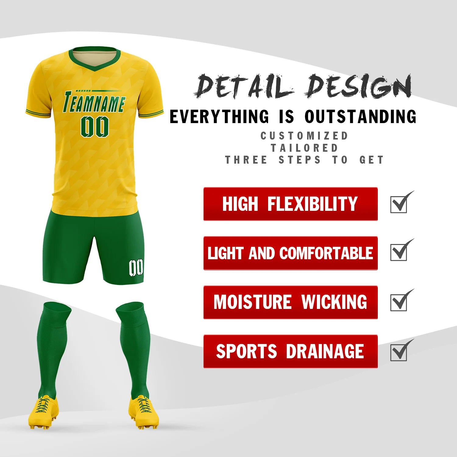 Custom Gold01 Kelly Green Training Uniform Soccer Sets Jersey