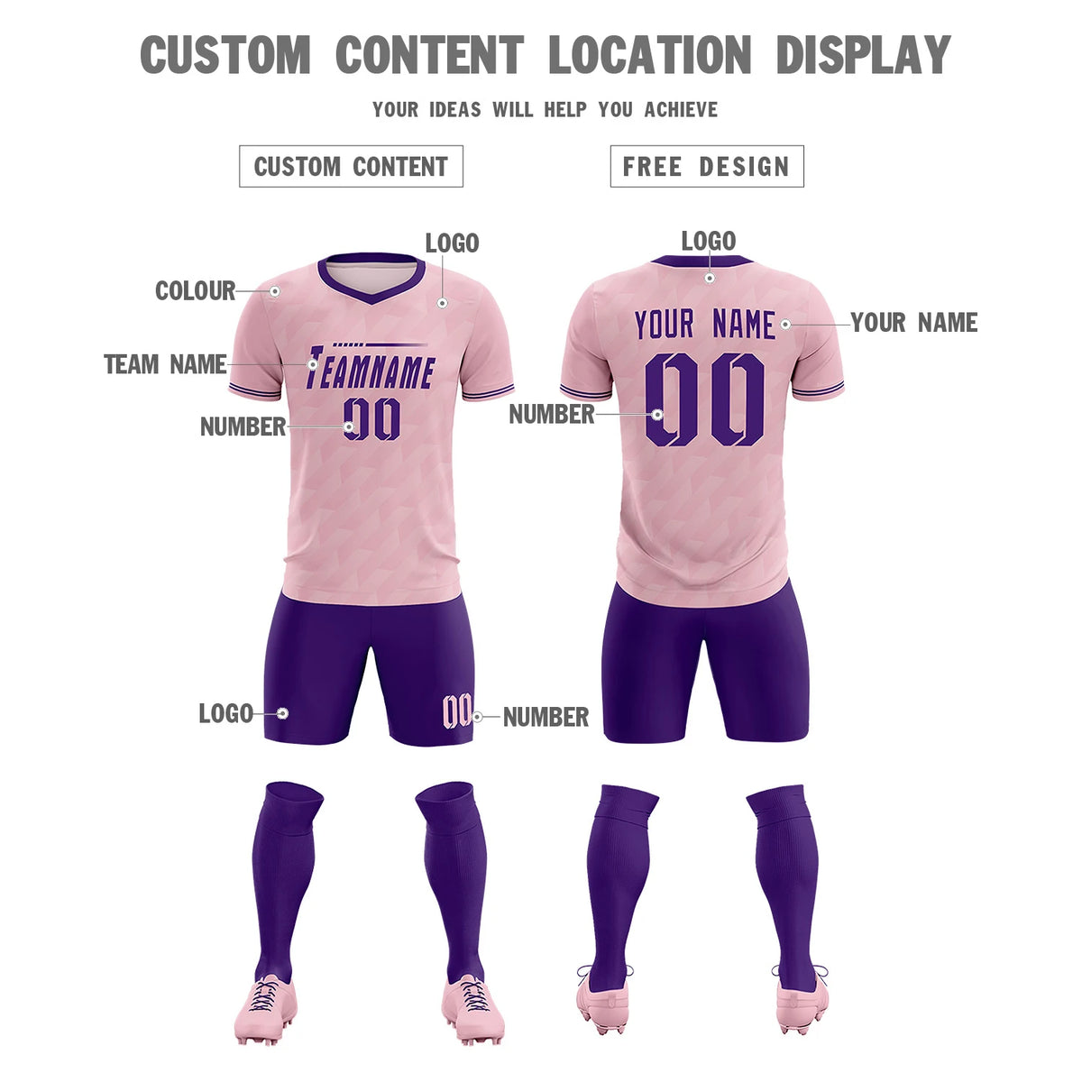 Custom Light Pink Purple Training Uniform Soccer Sets Jersey
