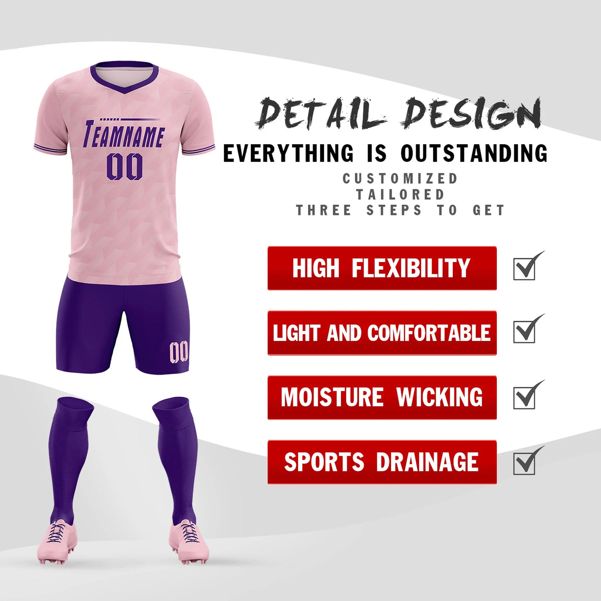 Custom Light Pink Purple Training Uniform Soccer Sets Jersey