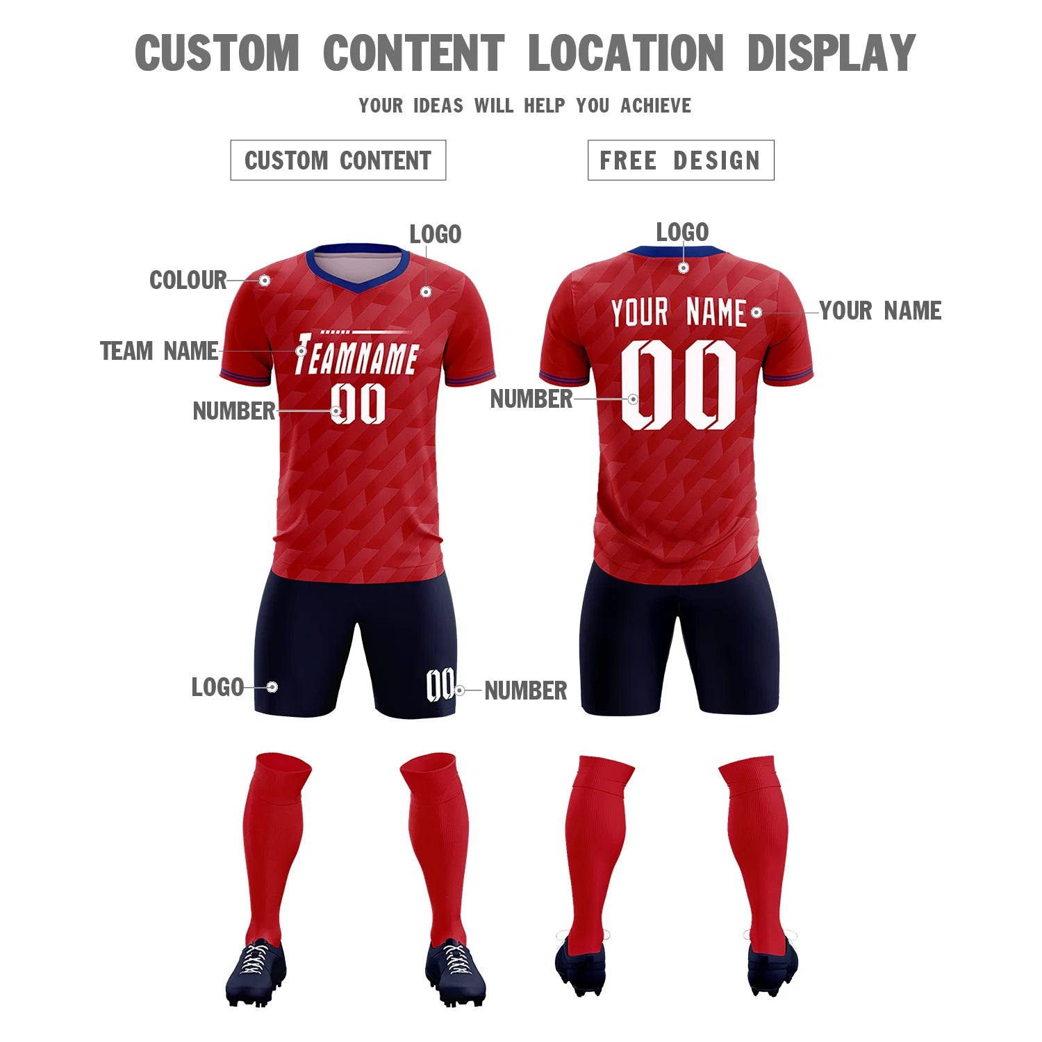 Custom Red Royal Blue Training Uniform Soccer Sets Jersey