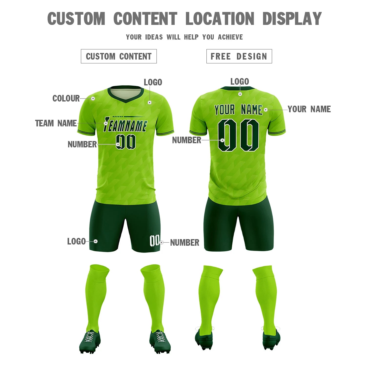 Custom Neon Green Green Training Uniform Soccer Sets Jersey