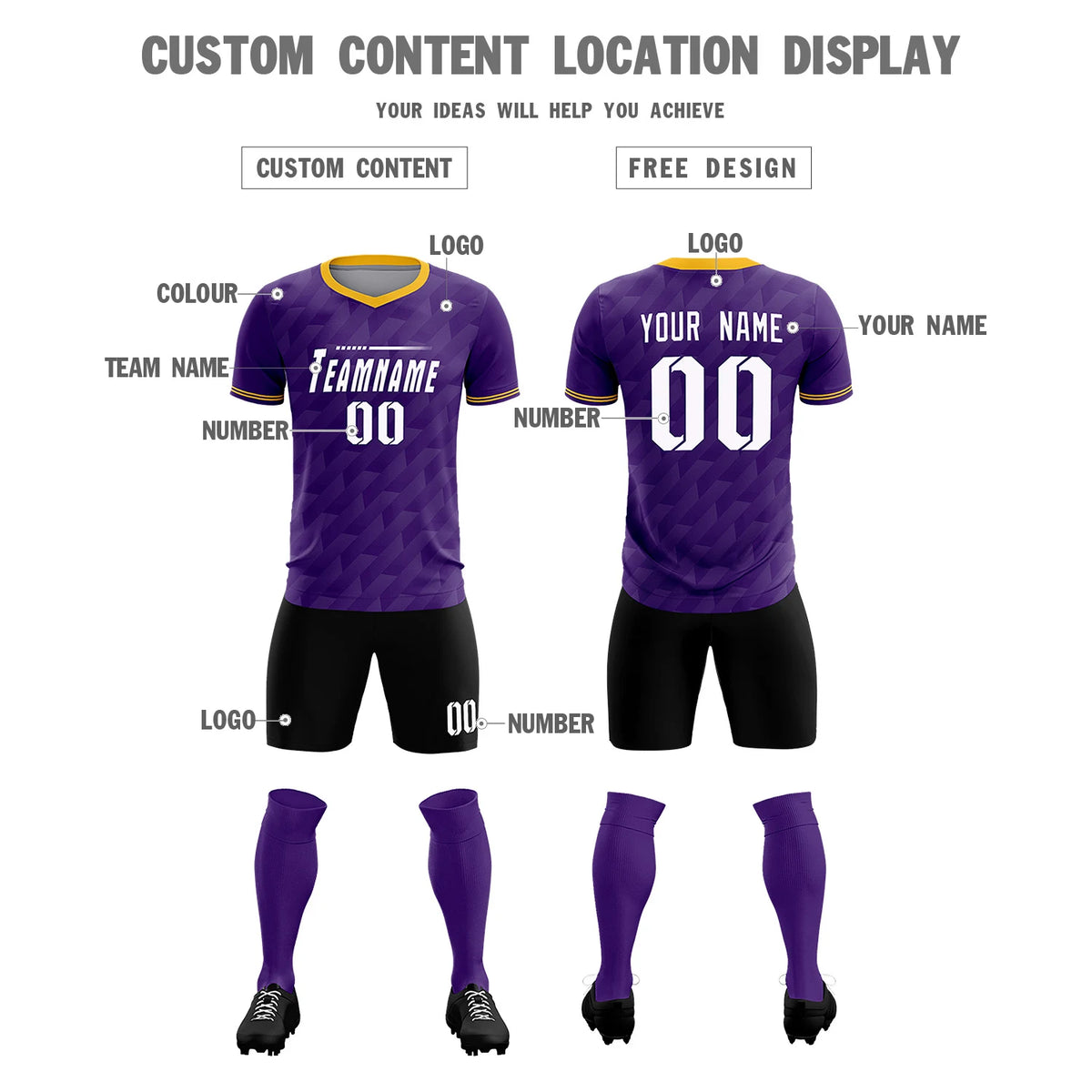 Custom Purple Gold01 Training Uniform Soccer Sets Jersey