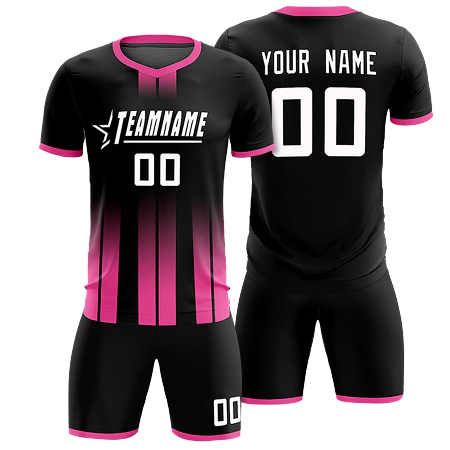 Custom Black Pink Vertical Training Uniform Soccer Sets Jersey