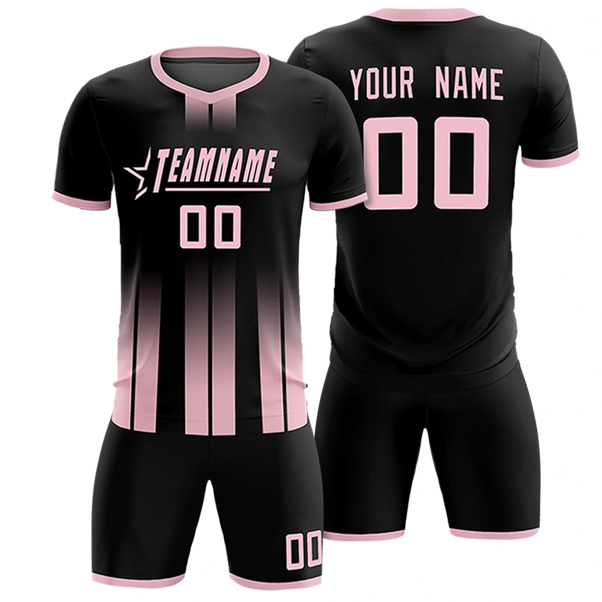 Custom Black Light Pink Vertical Training Uniform Soccer Sets Jersey