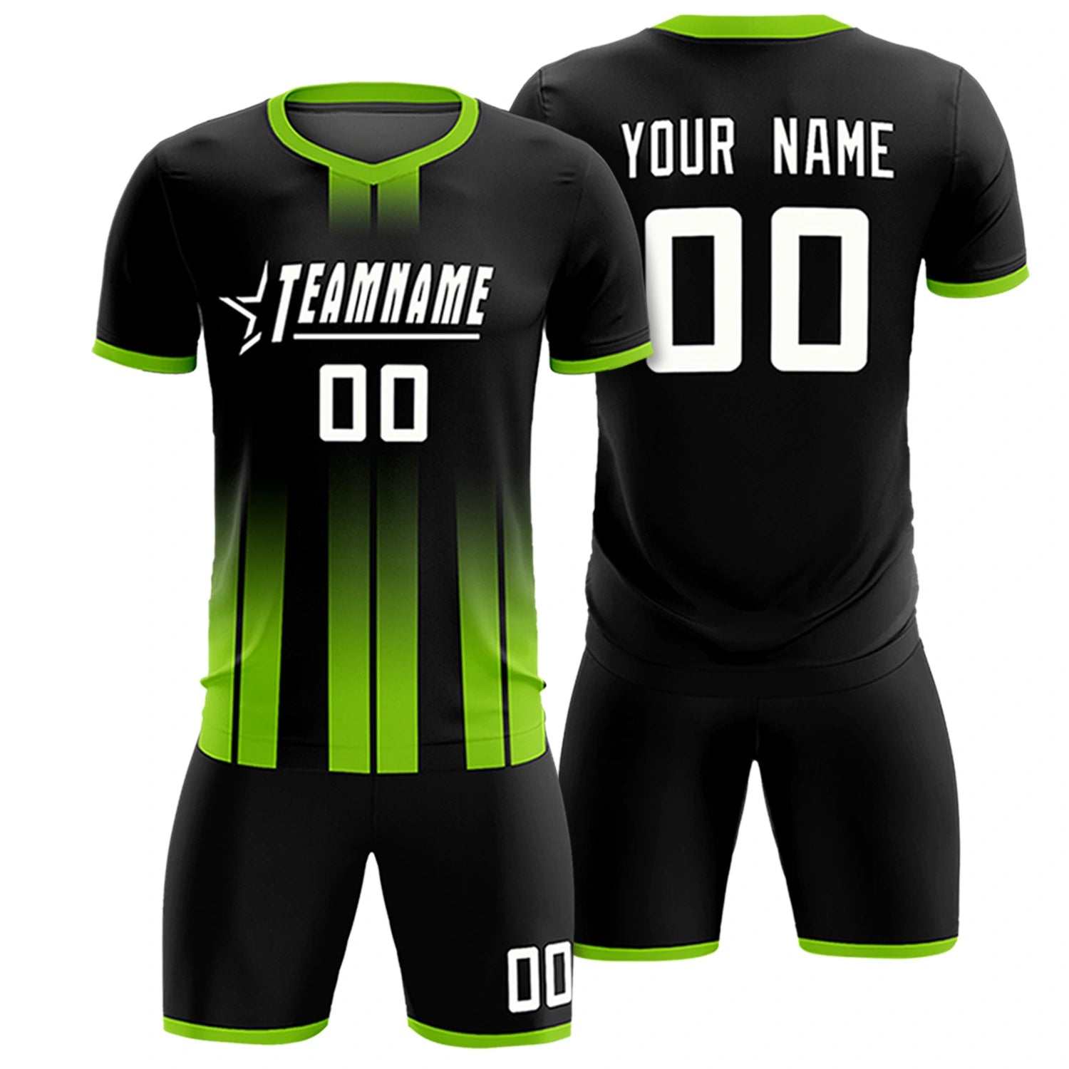 Custom Black Neon Green Vertical Training Uniform Soccer Sets Jersey