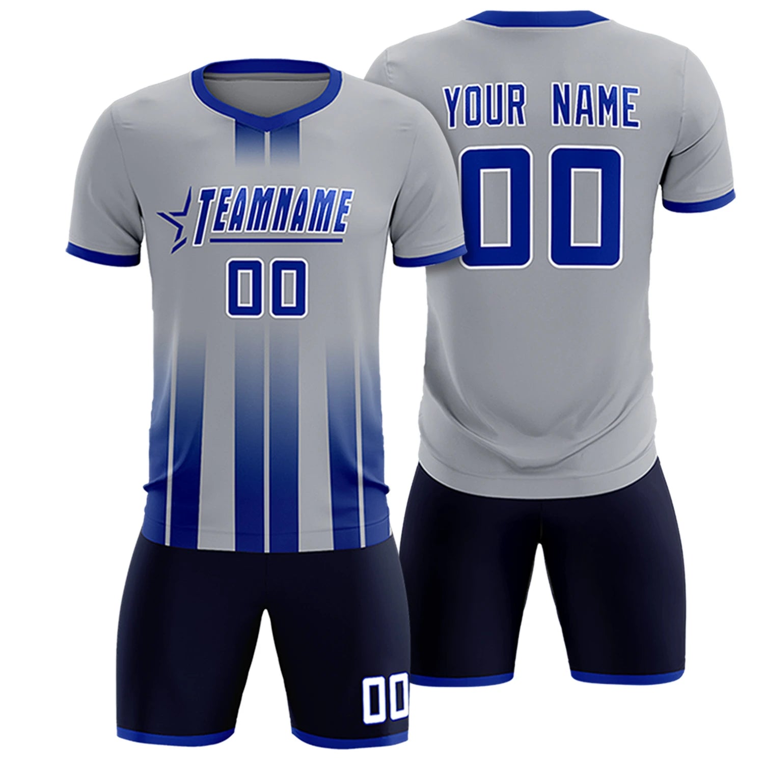 Custom Gray Royal Blue Vertical Training Uniform Soccer Sets Jersey