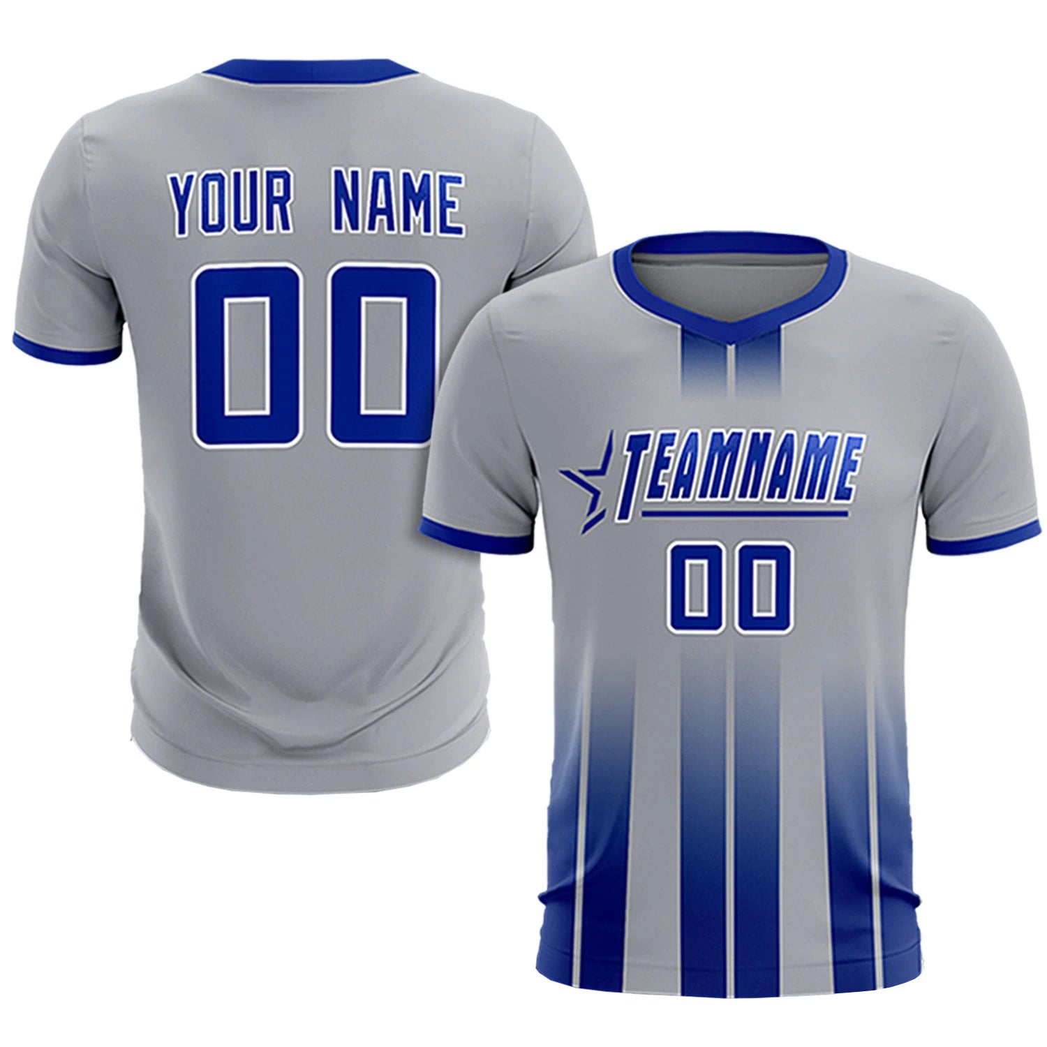 Custom Gray Royal Blue Vertical Training Uniform Soccer Sets Jersey