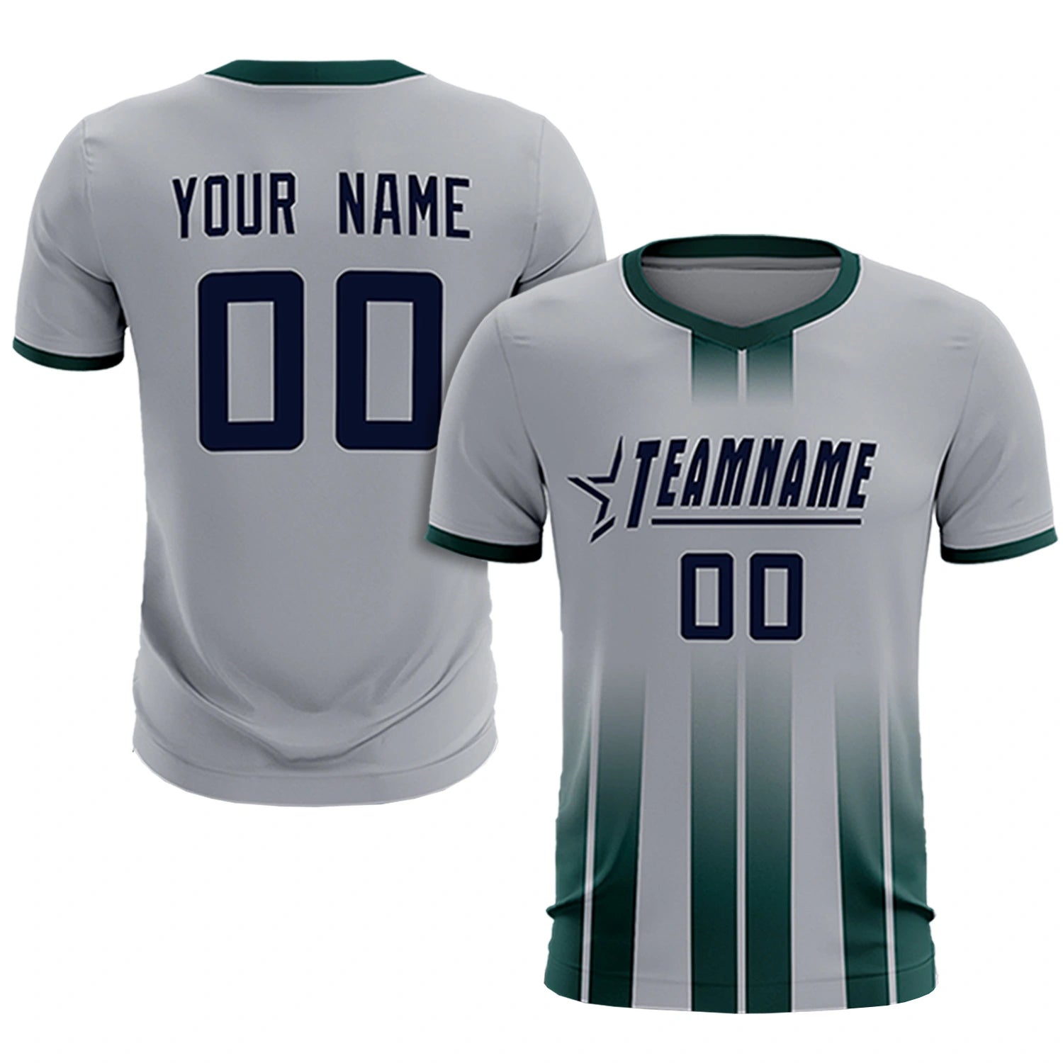 Custom Gray Midnight Green Vertical Training Uniform Soccer Sets Jersey