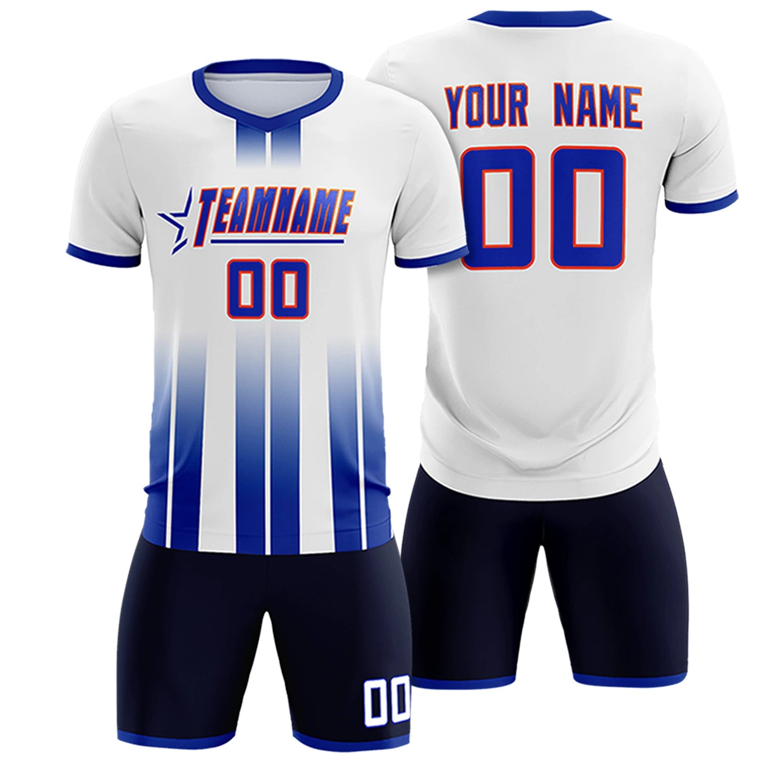 Custom White Royal Blue Vertical Training Uniform Soccer Sets Jersey