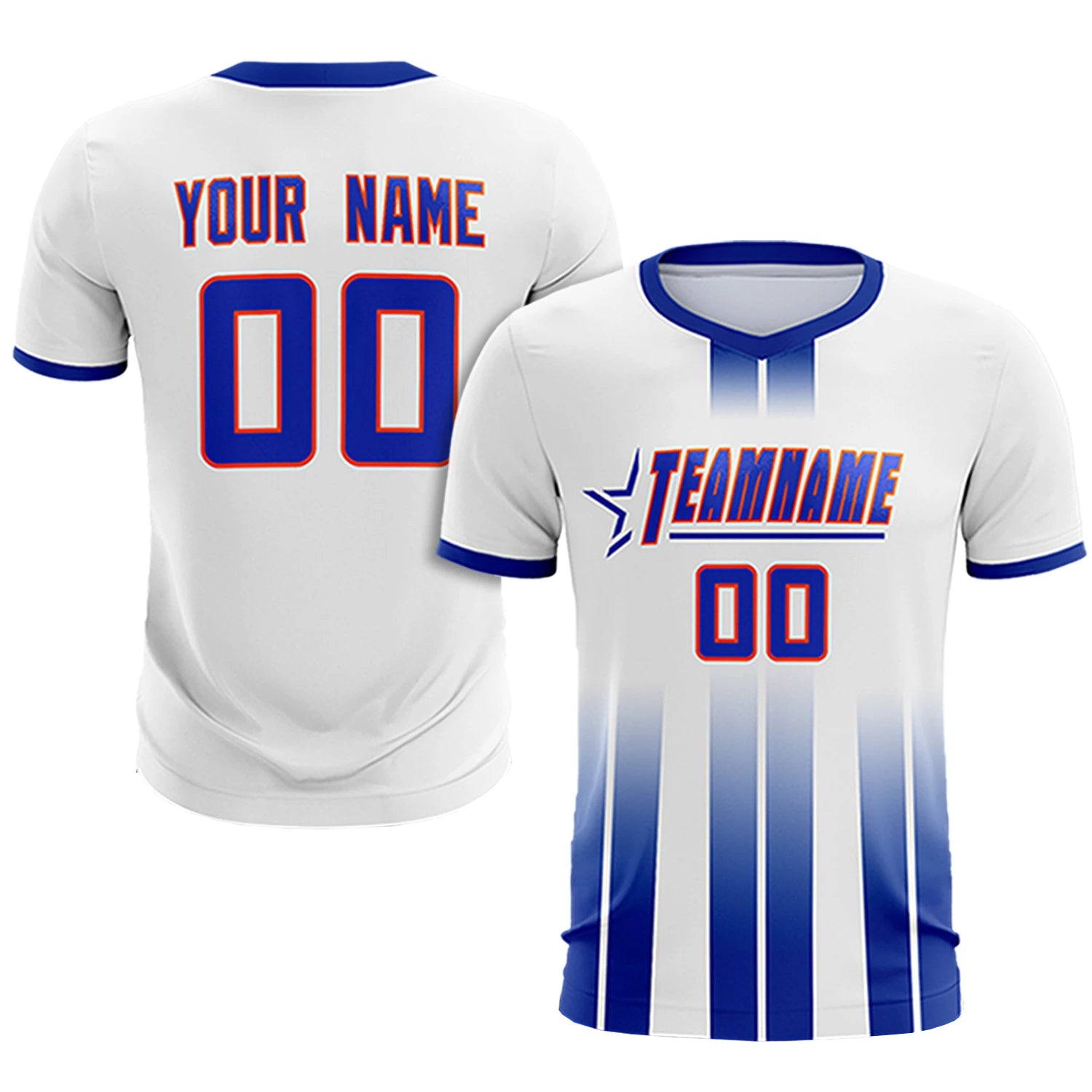 Custom White Royal Blue Vertical Training Uniform Soccer Sets Jersey