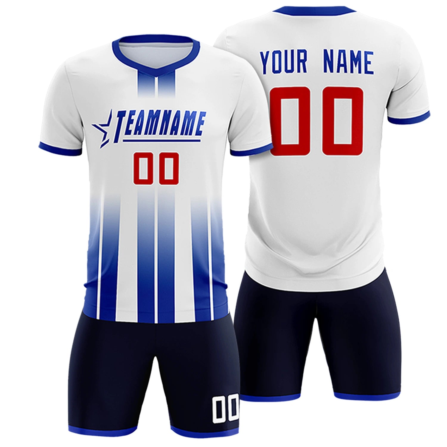 Custom White Royal Blue Vertical Training Uniform Soccer Sets Jersey