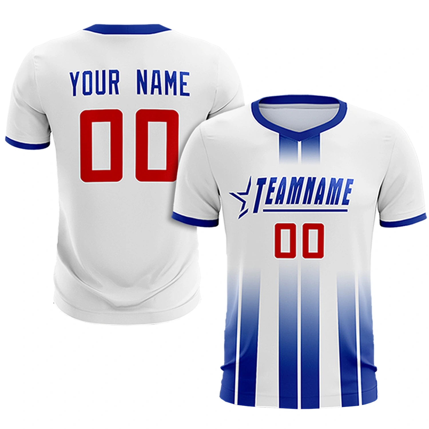 Custom White Royal Blue Vertical Training Uniform Soccer Sets Jersey