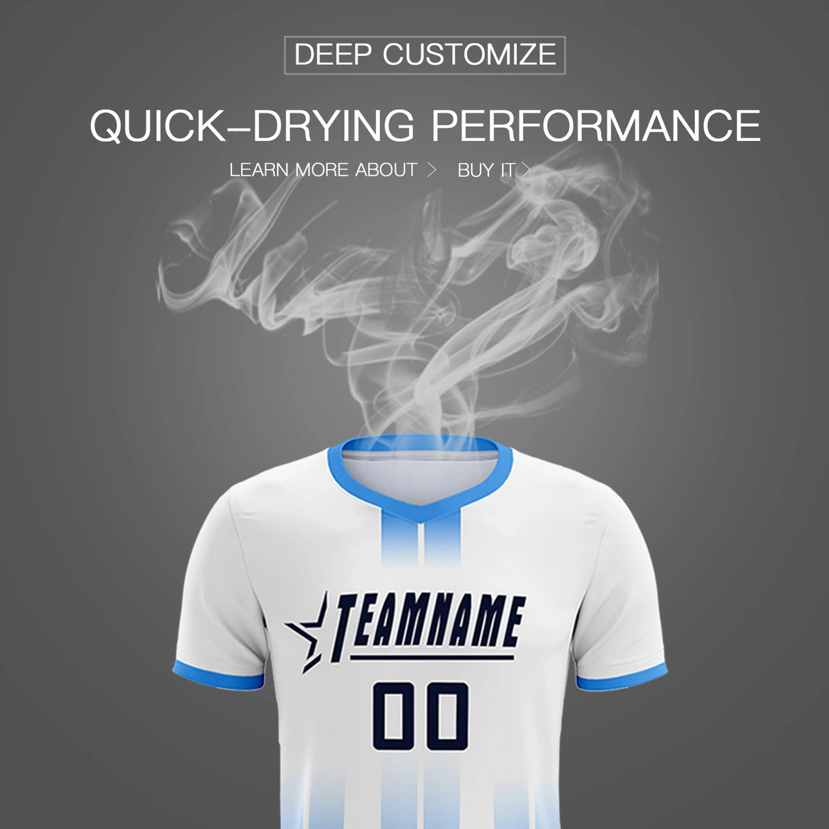 Custom White Powder Blue Vertical Training Uniform Soccer Sets Jersey