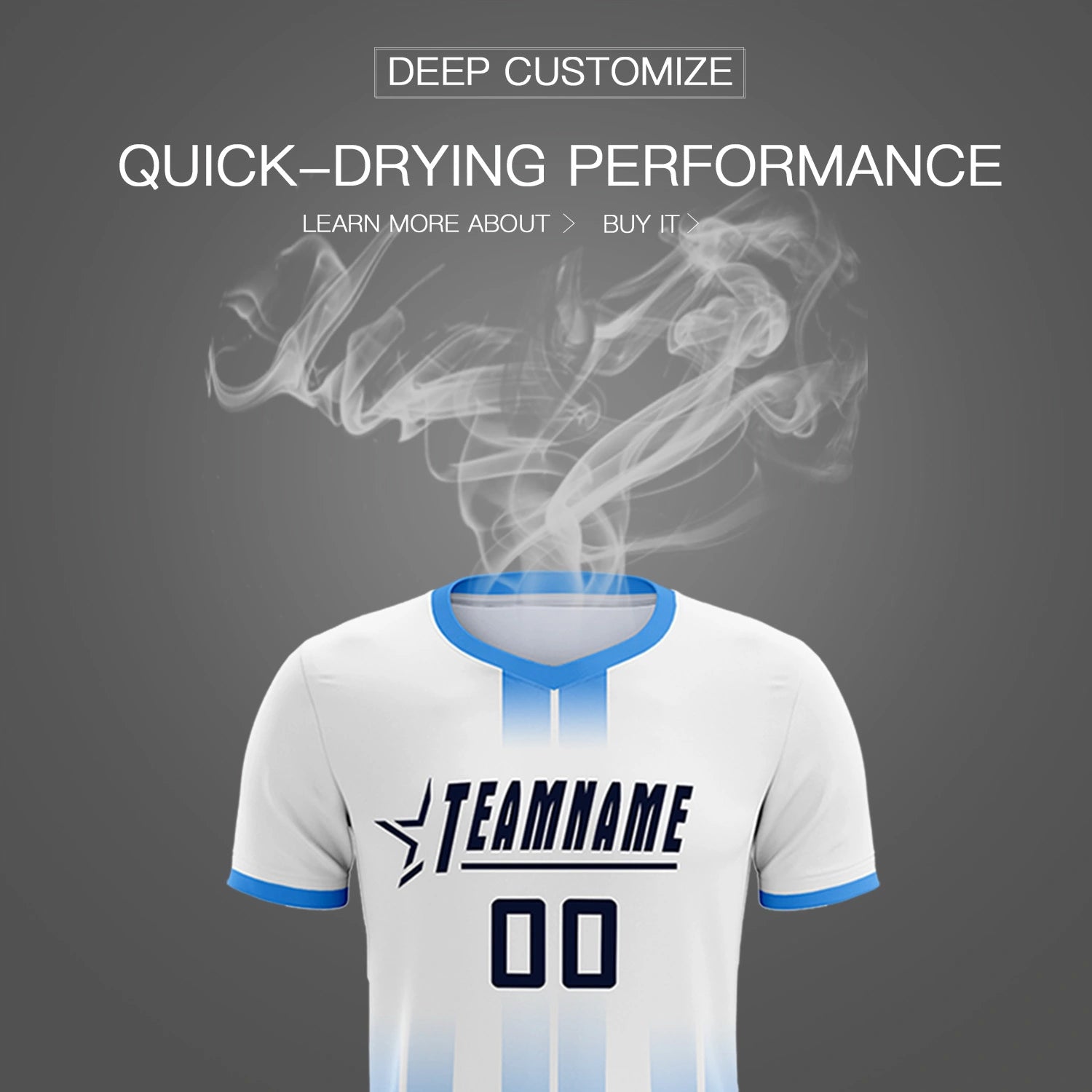 Custom White Powder Blue Vertical Training Uniform Soccer Sets Jersey