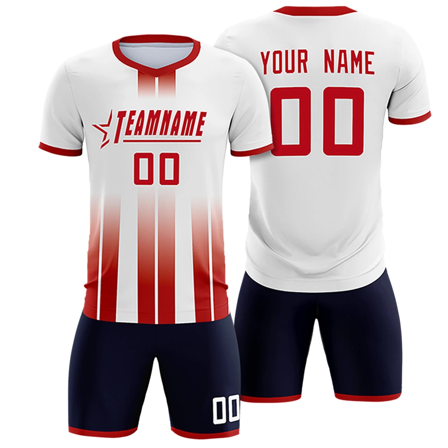 Custom White Red Vertical Training Uniform Soccer Sets Jersey