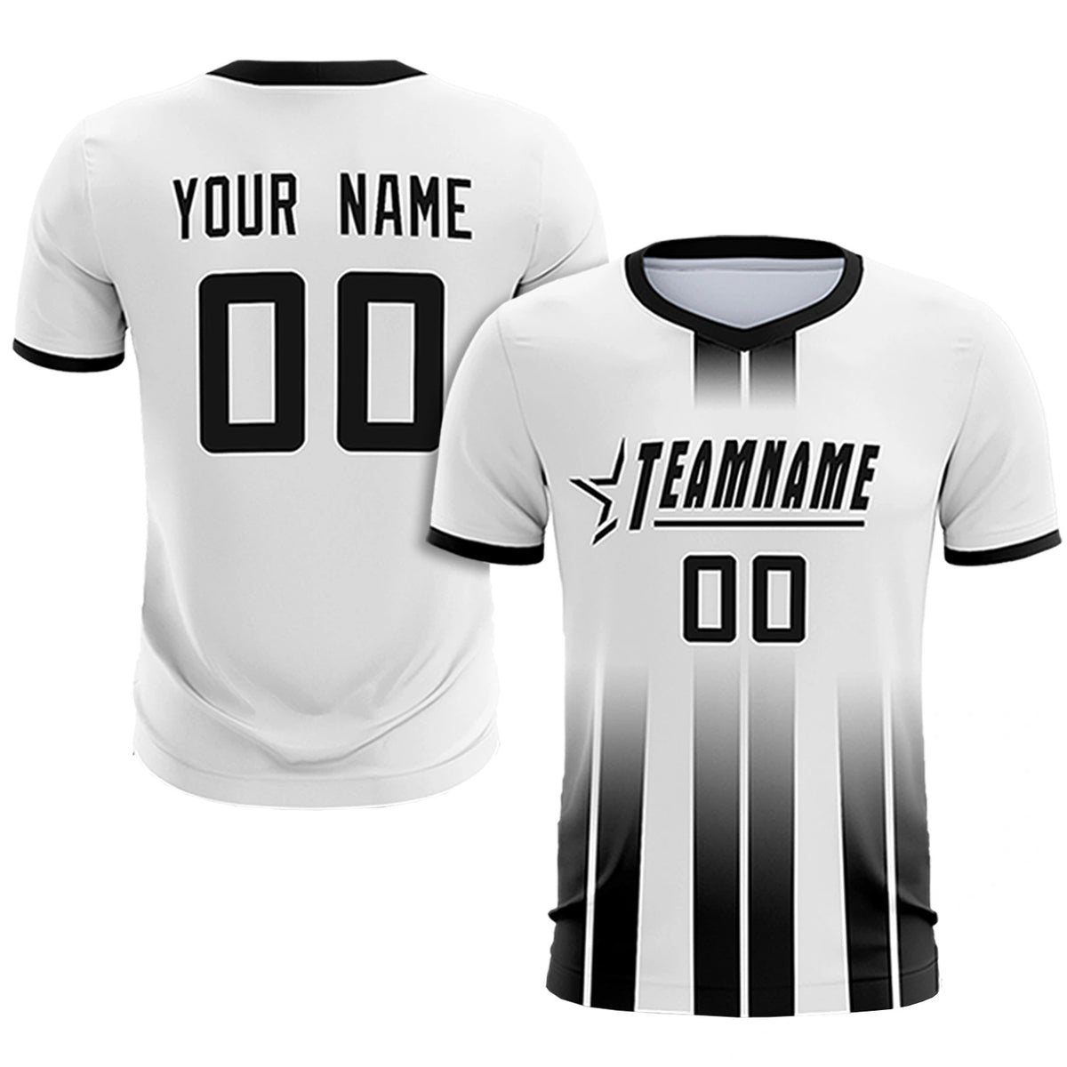 Custom White Black Vertical Training Uniform Soccer Sets Jersey