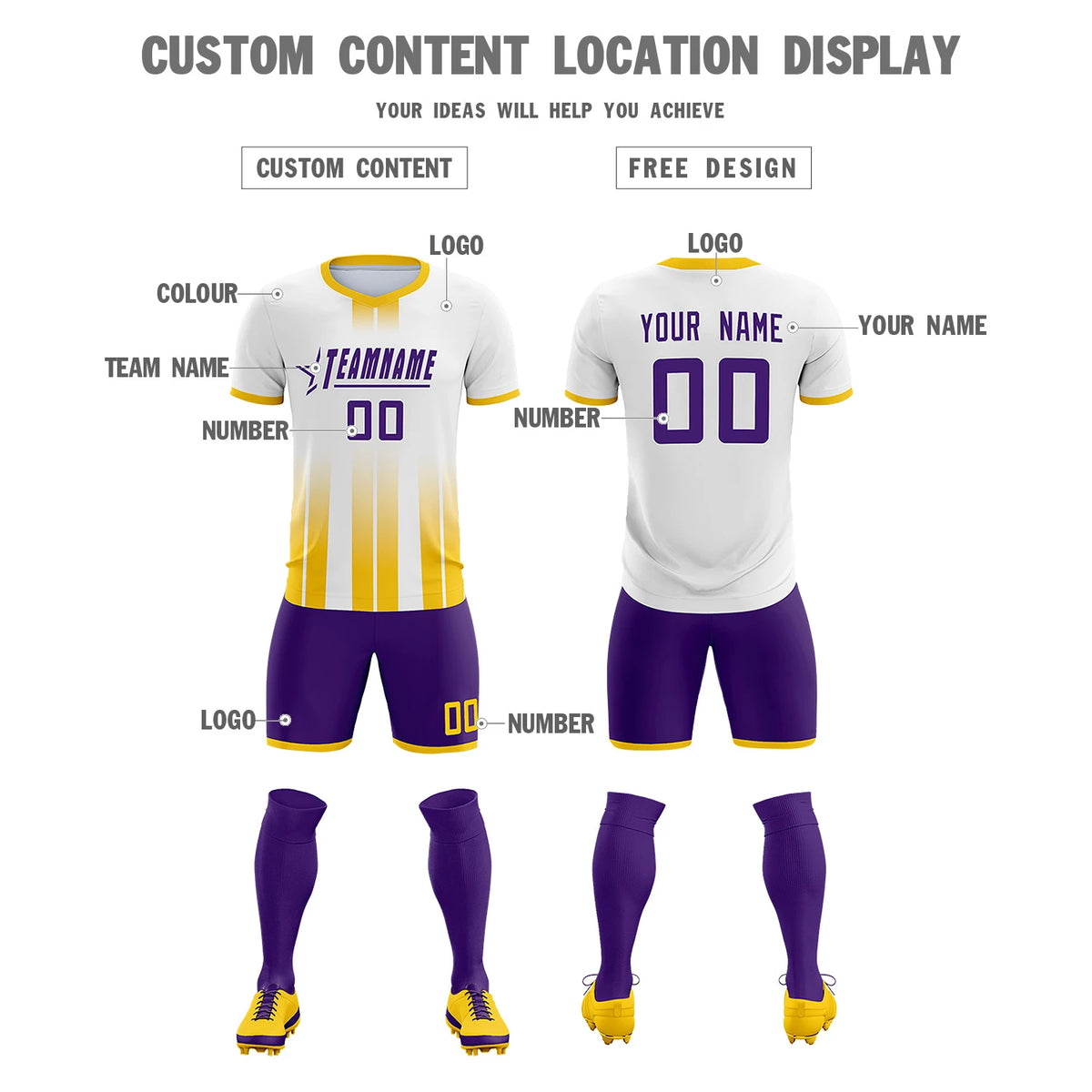 Custom White Gold01 Vertical Training Uniform Soccer Sets Jersey