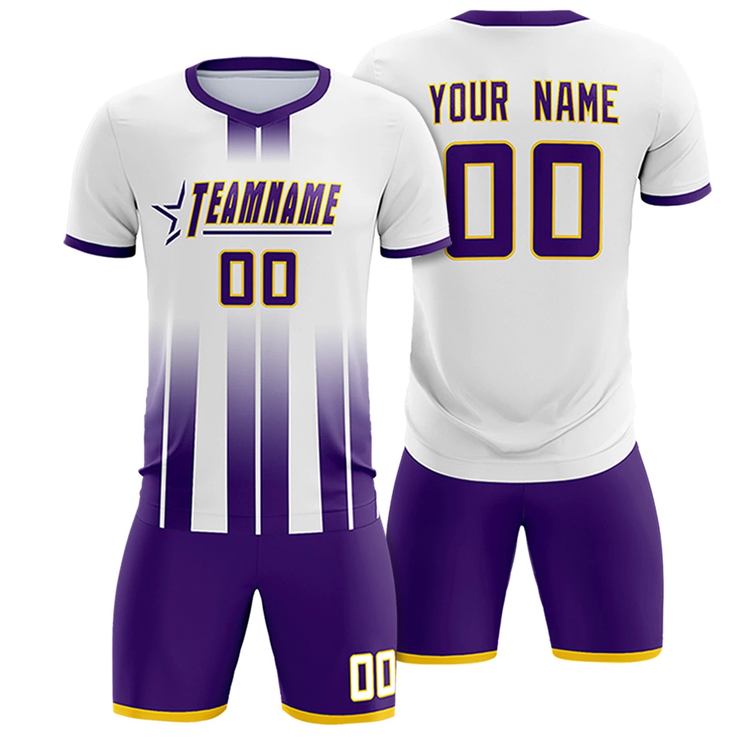Custom White Purple Vertical Training Uniform Soccer Sets Jersey