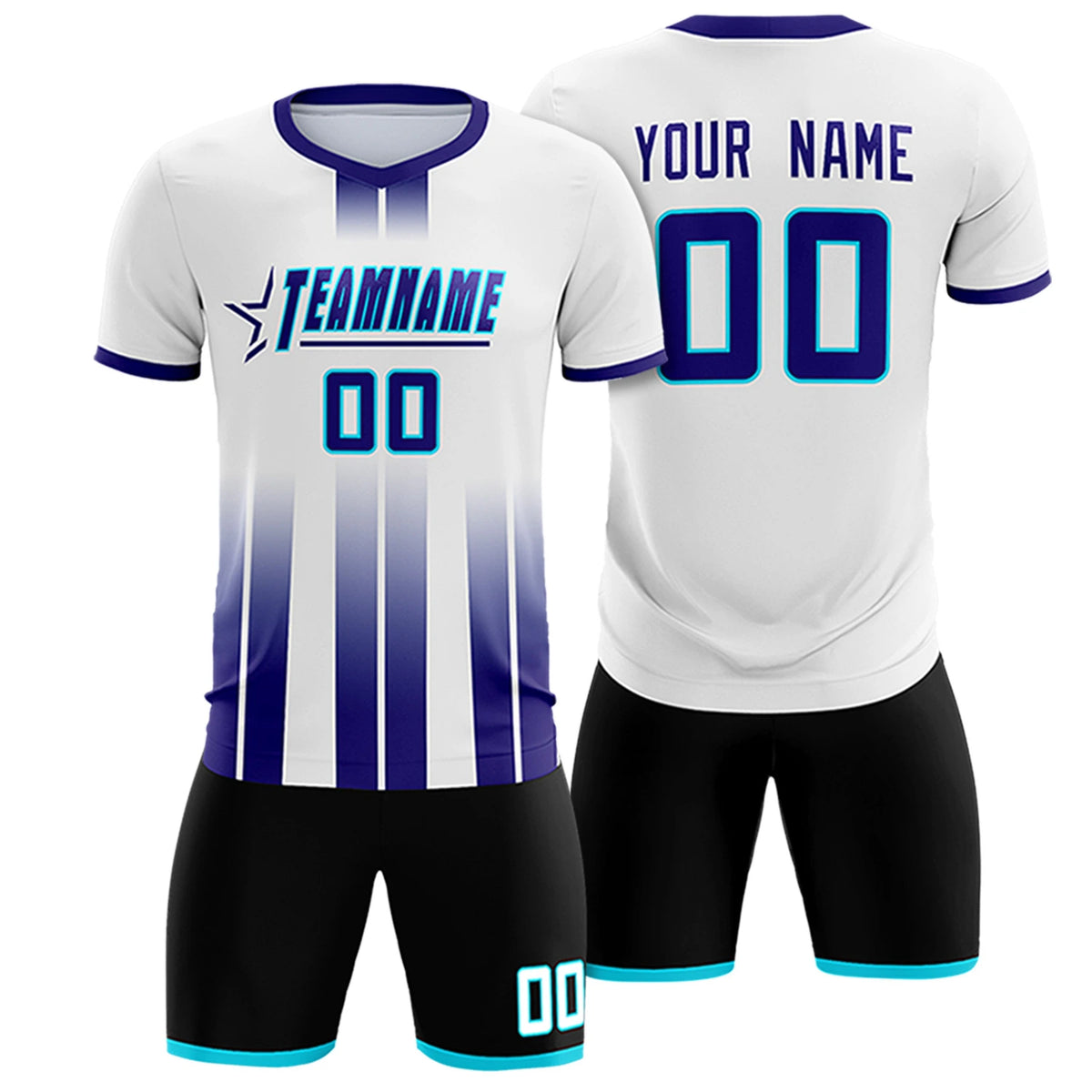 Custom White Purple Vertical Training Uniform Soccer Sets Jersey
