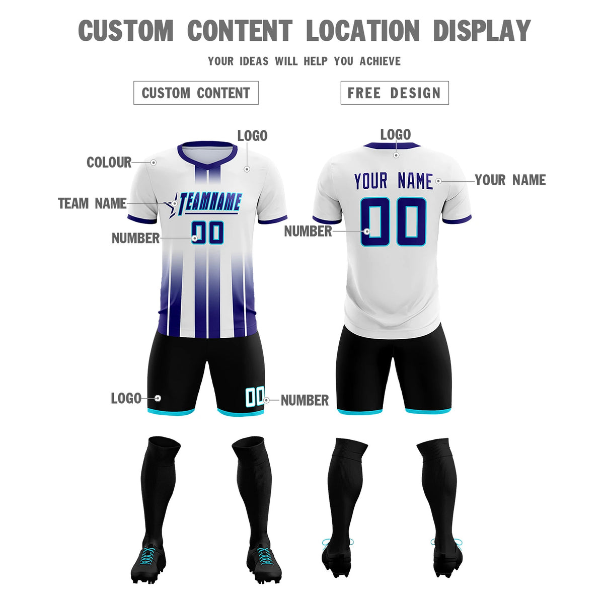 Custom White Purple Vertical Training Uniform Soccer Sets Jersey