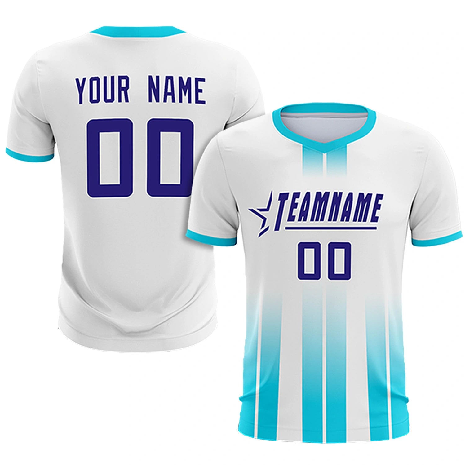Custom White Sky Blue Vertical Training Uniform Soccer Sets Jersey