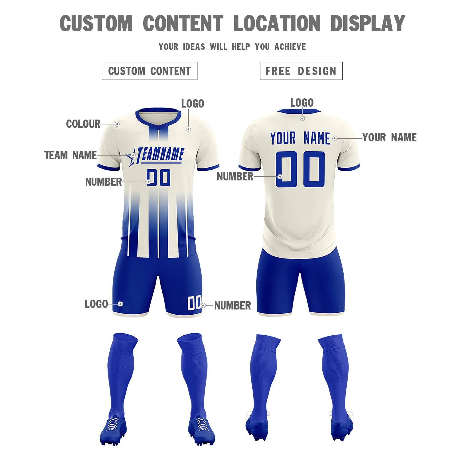 Custom Khaki Royal Blue Vertical Training Uniform Soccer Sets Jersey